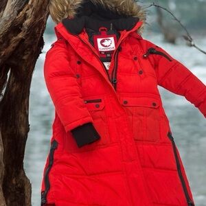 Canada Vibrant Red Parka with Fur Trim